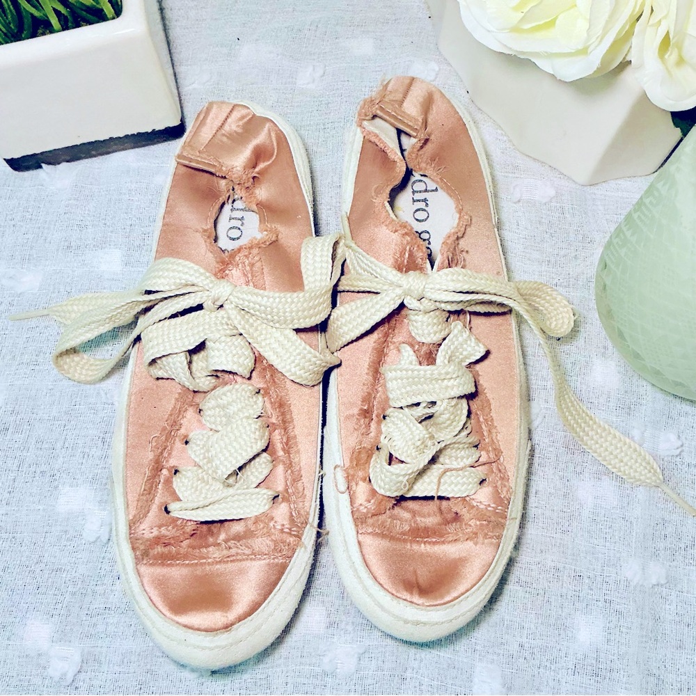 Pedro Garcia Parson Peek-A-Boo Satin Sneakers in Peach and Cream